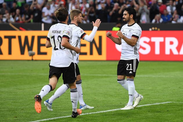 Fußball UEFA Nations League Deutschland - Italien am 14.06.2022 im Borussia-Park in Mönchengladbach Torjubel Jubel Tor zum 2:0 durch Ilkay Gündogan ( Deutschland ) DFB regulations prohibit any use of photographs as image sequences and or quasi-video.