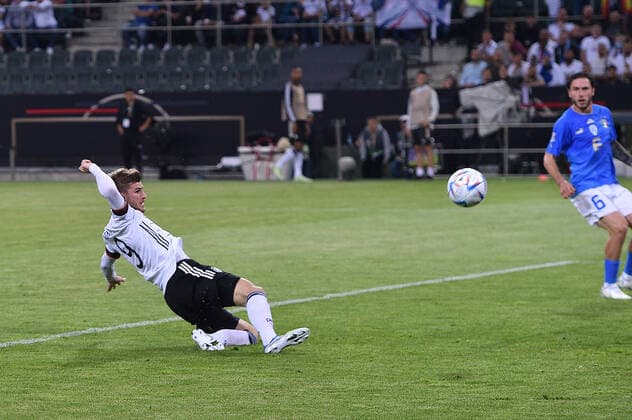Fußball UEFA Nations League Deutschland - Italien am 14.06.2022 im Borussia-Park in Mönchengladbach Tor zum 4:0 durch Timo Werner ( Deutschland ) DFB regulations prohibit any use of photographs as image sequences and or quasi-video.