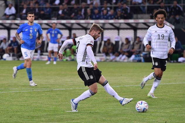Fußball UEFA Nations League Deutschland - Italien am 14.06.2022 im Borussia-Park in Mönchengladbach Tor zum 5:0 durch Timo Werner ( Deutschland ) DFB regulations prohibit any use of photographs as image sequences and or quasi-video.