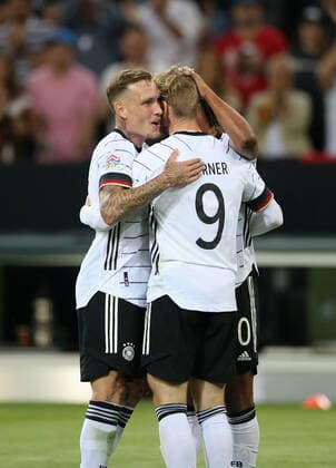 14.06.2022, Fussball Länderspiel UEFA Nations League 2022 23, Deutschland - Italien, im Borussia-Park Mönchengladbach. Torjubel Timo Werner (Deutschland) zum 4:0
