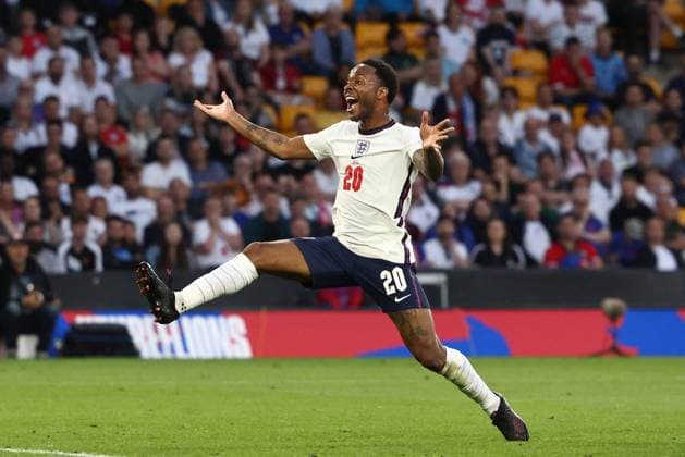 Wolverhampton, England, 14th June 2022. Raheem Sterling of England reacts to failing to connect to a cross during the UEFA Nations League match at Molineux, Wolverhampton. Picture credit should read: Darren Staples Sportimage EDITORIAL USE ONLY. No use with unauthorised audio, video, data, fixture lists, club league logos or live services. Online in-match use limited to 120 images, no video emulation. No use in betting, games or single club league player publications. SPI-1734-0068