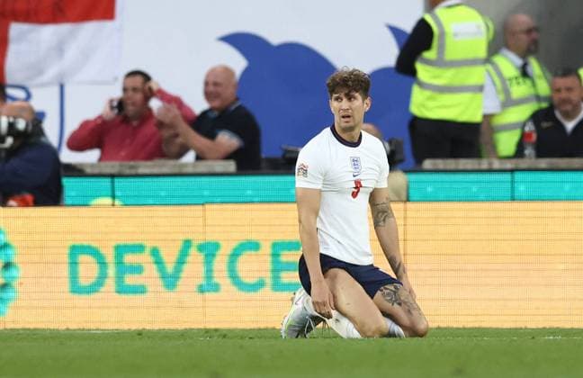Wolverhampton, England, 14th June 2022. John Stones of England dejected during the UEFA Nations League match at Molineux, Wolverhampton. Picture credit should read: Darren Staples Sportimage EDITORIAL USE ONLY. No use with unauthorised audio, video, data, fixture lists, club league logos or live services. Online in-match use limited to 120 images, no video emulation. No use in betting, games or single club league player publications. SPI-1734-0077