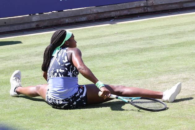 DEU, Tennis, bett1Open 2022, 15.06.2022, Rot-Weiss Tennisanlage, Berlin, DEU, Tennis, bett1Open 2022, im Bild Coco GAUFF USA im Spagat Foto: Juergen Engler nordphoto GmbH
