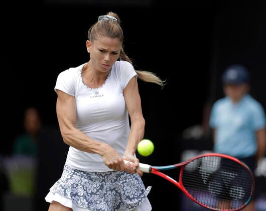 15th June 2022; Edgbaston Priory Club, Edgbaston, Birmingham, United Kingdom; Birmingham Classic Lawn Tennis tournament; Camila Giorgi (ITA) in her match against Tereza Martincova (CZE)  ActionPlus12400126 RogerxEvans