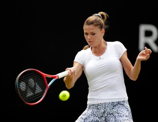 15th June 2022; Edgbaston Priory Club, Edgbaston, Birmingham, United Kingdom; Birmingham Classic Lawn Tennis tournament; Camila Giorgi (ITA) in her match against Tereza Martincova (CZE)  ActionPlus12400119 RogerxEvans