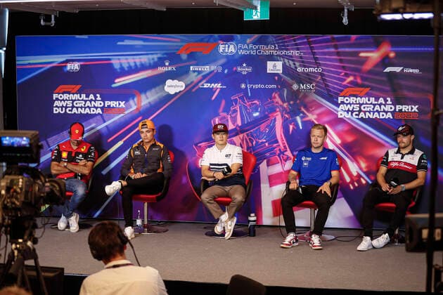 NORRIS Lando (gbr), McLaren F1 Team MCL36, portrait NISSANY Roy (il), Test driver of Williams Racing, portrait MAGNUSSEN Kevin (den), Haas F1 Team VF-22 Ferrari, portrait BOTTAS Valtteri (fin), Alfa Romeo F1 Team ORLEN C42, portrait press conference, PK, Pressekonferenz during the Formula 1 AWS Grand Prix du Canada 2022, 9th round of the 2022 FIA Formula One World Championship, WM, Weltmeisterschaft on the Circuit Gilles Villeneuve, from June 17 to 19, 2022 in Montreal, Canada - F1 - CANADIAN GRAND PRIX 2022 DPPI Panoramic _V2_2246