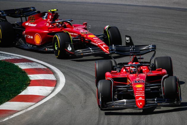 16 LECLERC Charles (mco), Scuderia Ferrari F1-75, 55 SAINZ Carlos (spa), Scuderia Ferrari F1-75, action during the Formula 1 AWS Grand Prix du Canada 2022, 9th round of the 2022 FIA Formula One World Championship, WM, Weltmeisterschaft on the Circuit Gilles Villeneuve, from June 17 to 19, 2022 in Montreal, Canada - F1 - CANADIAN GRAND PRIX 2022 DPPI Panoramic 00122022__V2_2403