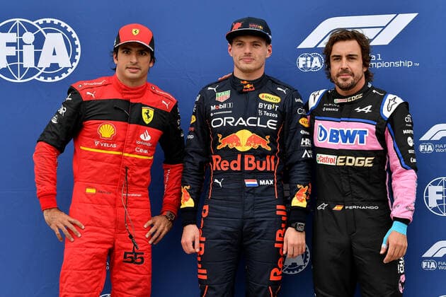 FORMULA 1 AWS GRAND PRIX DU CANADA 2022 18.06.2022, Circuit Gilles-Villeneuve, Montreal, FORMULA 1 AWS GRAND PRIX DU CANADA 2022 , im Bild Poleposition für Max Verstappen (NEL), Oracle Red Bull Racing, 2.Startplatz für Fernando Alonso (ESP), Alpine F1 Team, 3.Startplatz für Carlos Sainz Jr. (ESP), Scuderia Ferrari