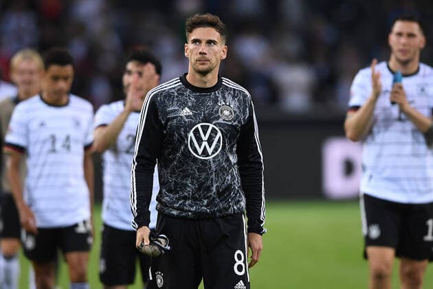 Fußball UEFA Nations League Deutschland - Italien am 14.06.2022 im Borussia-Park in Mönchengladbach Leon Goretzka ( Deutschland ) DFB regulations prohibit any use of photographs as image sequences and or quasi-video.