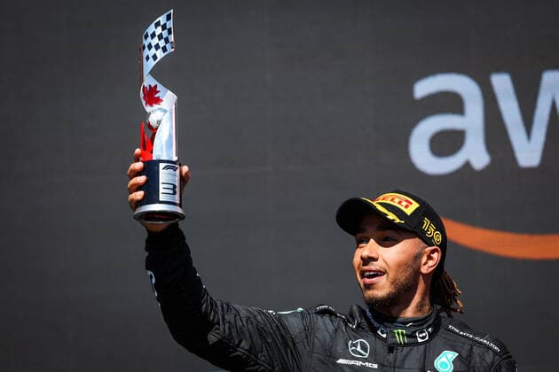 HAMILTON Lewis (gbr), Mercedes AMG F1 Team W13, portrait podium during the Formula 1 AWS Grand Prix du Canada 2022, 9th round of the 2022 FIA Formula One World Championship, WM, Weltmeisterschaft on the Circuit Gilles Villeneuve, from June 17 to 19, 2022 in Montreal, Canada - F1 - CANADIAN GRAND PRIX 2022 - RACE DPPI Panoramic  20220619_GOOD4697