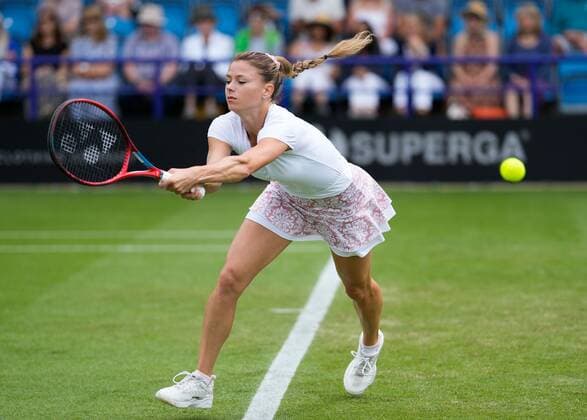 Mandatory Credit: Photo by Dave Shopland Shutterstock (12992813co) Italy s Camila Giorgi during her round 1 win Rothesay International Eastbourne, Tennis, Devonshire Park, Eastbourne, UK - 21 Jun 2022 Rothesay International Eastbourne, Tennis, Devonshire Park, Eastbourne, UK - 21 Jun 2022  Copyright: xDavexShopland Shutterstockx 12992813co