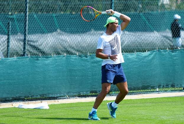 Mandatory Credit: Photo by Javier Garcia Shutterstock (12994278ab) Rafael Nadal Wimbledon Tennis Championship Practice and Previews, The All England Lawn Tennis and Croquet Club, London, UK - 21 Jun 2022 Wimbledon Tennis Championship Practice and Previews, The All England Lawn Tennis and Croquet Club, London, UK - 21 Jun 2022  Copyright: xJavierxGarcia Shutterstockx 12994278ab