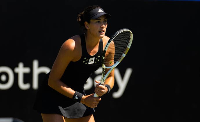 June 22, 2022, Eastbourne, GREAT BRITAIN: Garbine Muguruza of Spain in action during the third round of the 2022 Rothesay International WTA, Tennis Damen 500 tennis tournament against Camila Giorgi of Italy Eastbourne GREAT BRITAIN - ZUMAa181 20220622_zaa_a181_004 Copyright: xRobxPrangex