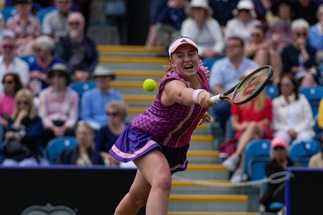 Mandatory Credit: Photo by Dave Shopland Shutterstock (12992820ak) Jelena Ostapenko in the Women s singles final Rothesay International Eastbourne, Tennis, Devonshire Park, Eastbourne, UK - 25 Jun 2022 Rothesay International Eastbourne, Tennis, Devonshire Park, Eastbourne, UK - 25 Jun 2022  Copyright: xDavexShopland Shutterstockx 12992820ak