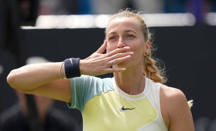 Mandatory Credit: Photo by Dave Shopland Shutterstock (12992820av) Ladies Singles winnerPetra Kvitova celebrates match point Rothesay International Eastbourne, Tennis, Devonshire Park, Eastbourne, UK - 25 Jun 2022 Rothesay International Eastbourne, Tennis, Devonshire Park, Eastbourne, UK - 25 Jun 2022  Copyright: xDavexShopland Shutterstockx 12992820av