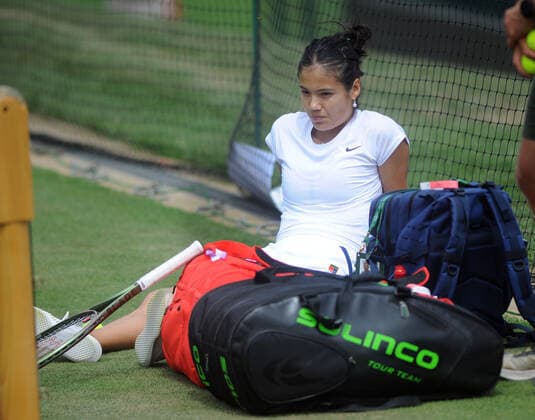 Tennis - 2022 All England Championships - Pre-evemnt practice - Wimbledon - Saturday 25th June 2022 Emma Raducanu of GBR rests after training 