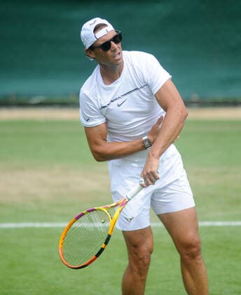 Tennis - 2022 All England Championships - Pre-evemnt practice - Wimbledon - Saturday 25th June 2022 Rafa Nadal plays in his coaches Sunglasses because of the sun 