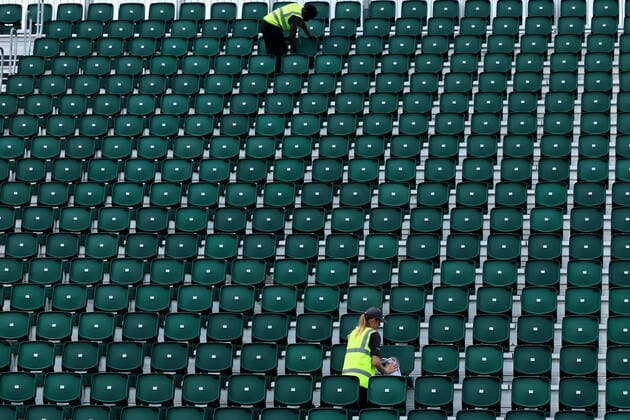 25th June 2022, All England Lawn Tennis and Croquet Club, London, England; Wimbledon Tennis tournament; Last minute preparations are made by ground staff  ActionPlus12402300 ShaunxBrooks