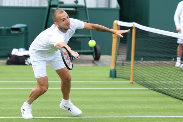 25th June 2022, All England Lawn Tennis and Croquet Club, London, England; Wimbledon Tennis tournament; Dan Evans during his practice session  ActionPlus12402303 ShaunxBrooks