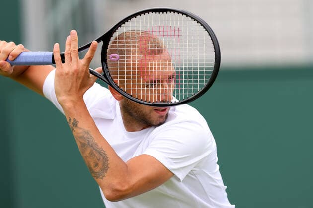 25th June 2022, All England Lawn Tennis and Croquet Club, London, England; Wimbledon Tennis tournament; Dan Evans during his practice session  ActionPlus12402306 ShaunxBrooks