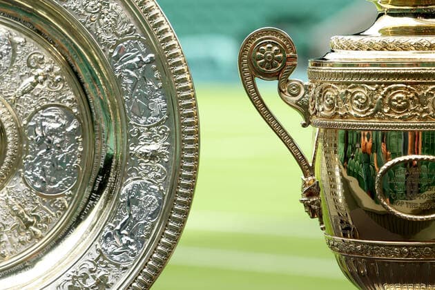 Sport Themen der Woche KW25 25th June 2022, All England Lawn Tennis and Croquet Club, London, England; Wimbledon Tennis tournament; The men& x2019;s and women& x2019;s trophy& x2019;s on display on centre court  ActionPlus12402285 ShaunxBrooks