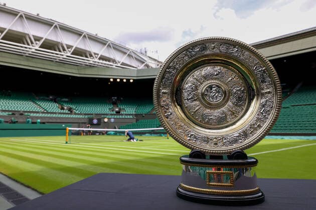 25th June 2022, All England Lawn Tennis and Croquet Club, London, England; Wimbledon Tennis tournament; The women& x2019;s singles trophy on display on centre court  ActionPlus12402288 ShaunxBrooks