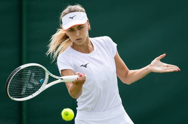 Belgian Maryna Zanevska pictured during a training session ahead of the 2022 Wimbledon grand slam tennis tournament at the All England Tennis Club, in south-west London, Britain, Saturday 25 June 2022. BENOITxDOPPAGNE  x36628518x