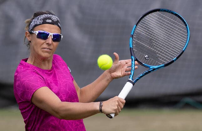 Belgian Kirsten Flipkens pictured during the 2022 Wimbledon grand slam tennis tournament at the All England Tennis Club, in south-west London, Britain, Sunday 26 June 2022. BENOITxDOPPAGNE  x36659827x