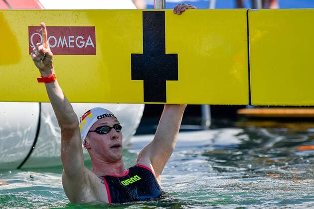 Sport Themen der Woche KW25 Sport Bilder des Tages Team Germany GER, WELLBROCK Florian GER celebrating Gold Medal 4x1500m Mixed Relay Final Open Water Swimming FINA 19th World Championships Budapest 2022 Budapest, Lupa Lake 26 06 22 Photo Andrea Masini Deepbluemedia Insidefoto AndreaXMasini