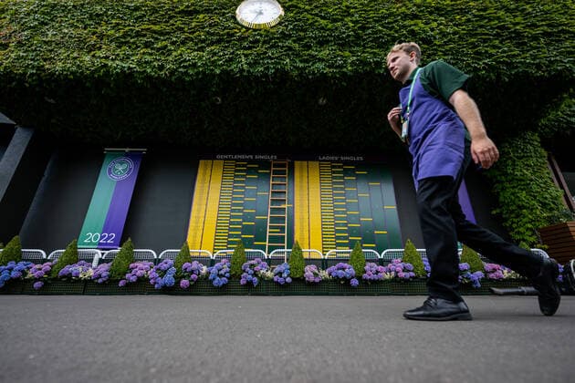 220627 The Draw Board for Gentlemen?s and Ladies Singles matches during day 1 of Wimbledon on June 27, 2022 in London. Photo: Mathias Bergeld BILDBYRAN kod MB MB0412 tennis wimbledon day 1 bbeng arena Copyright: MATHIASxBERGELD BB220627MB003
