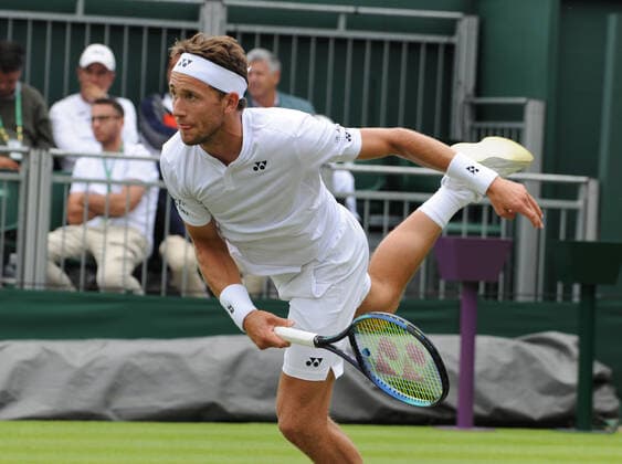 Tennis - 2022 Wimbledon Championships - Week One - Day One (Monday) - All England Lawn Tennis Club, Wimbledon - Monday 27th June 2022 Casper Ruud v Albert Ramos - Vinolas. Casper Ruud 