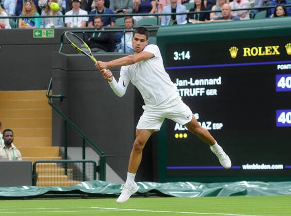 Tennis - 2022 Wimbledon Championships - Week One - Day One (Monday) - All England Lawn Tennis Club, Wimbledon - Monday 27th June 2022 Jan - Lennard Struff v Carlos Alcaraz Carlos Alcaraz of Spain 