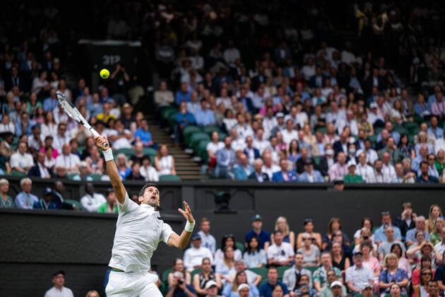 220627 Novak Djokovic of Serbia competes in a first round singles tennis match during day 1 of Wimbledon on June 27, 2022 in London. Photo: Mathias Bergeld BILDBYRAN kod MB MB0412 tennis wimbledon day 1 bbeng serbien serbia Copyright: MATHIASxBERGELD BB220627MB063