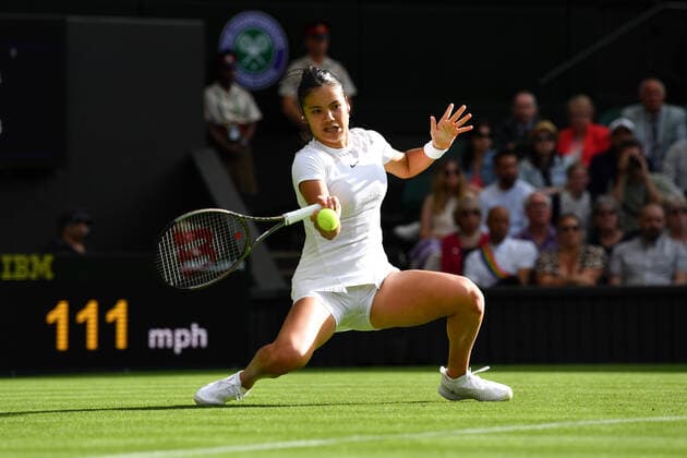 Mandatory Credit: Photo by James Veysey Shutterstock (13002284cw) Emma Raducanu during her first round match Wimbledon Tennis Championships, Day 2, The All England Lawn Tennis and Croquet Club, London, UK - 27 Jun 2022 Wimbledon Tennis Championships, Day 2, The All England Lawn Tennis and Croquet Club, London, UK - 27 Jun 2022  Copyright: xJamesxVeysey Shutterstockx 13002284cw