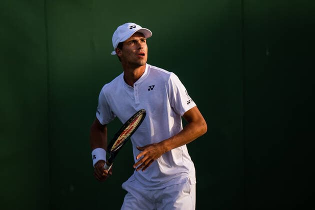 220627 Daniel Altmaier of Germany competes in a first round singles tennis match during day 1 of Wimbledon on June 27, 2022 in London. Photo: Mathias Bergeld BILDBYRAN kod MB MB0412 tennis wimbledon day 1 bbeng tyskland germany Copyright: MATHIASxBERGELD BB220627MB109
