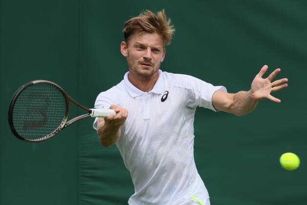 Belgian David Goffin pictured in action during a first round game in the men s singles tournament between Belgian Goffin (ATP58) and Moldavian Albot (ATP115) at the 2022 Wimbledon grand slam tennis tournament at the All England Tennis Club, in south-west London, Britain, Tuesday 28 June 2022. The match had to be postponed due to rain on Monday. BENOITxDOPPAGNE  x36714182x