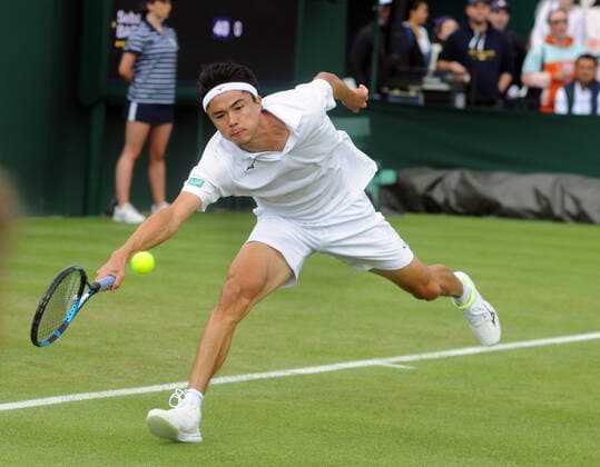 Tennis - 2022 Wimbledon Championships - Week One - Day Two (Tuesday) - All England Lawn Tennis Club, Wimbledon - Tuesday 28th June 2022 Taro Daniel v Sebastian Baez Taro Daniel of Japan 