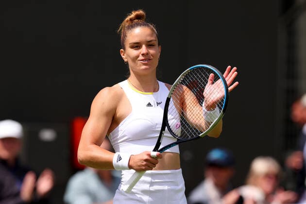Sport Bilder des Tages 28th June 2022, All England Lawn Tennis and Croquet Club, London, England; Wimbledon Tennis tournament; Maria Sakkari celebrates after she wins the match against Zoe Hives in the ladies singles  ActionPlus12402713 ShaunxBrooks