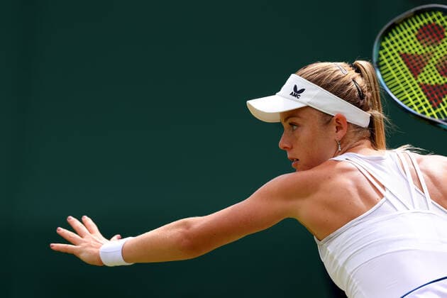 28th June 2022, All England Lawn Tennis and Croquet Club, London, England; Wimbledon Tennis tournament; Katie Swan plays a forehand to Marta Kostyuk in the ladies singles  ActionPlus12402688 ShaunxBrooks