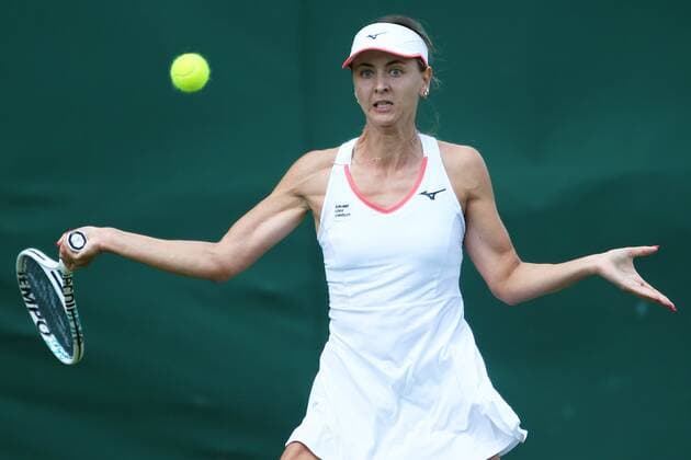 Great Britain, London, All England Lawn Tennis Club, The Championships Wimbledon 2022 - DAY 2- 28 06 2022 Belgian player Maryna Zanevska (BEL) pictured during her first round against No. 13 seed Barbora Krejcikova (CZE) in London , All England Lawn Tennis Club at The Championships Wimbledon 2022 The Championships Wimbledon 2022- DAY 2- 28 06 2022 PhotoNews Panoramic 