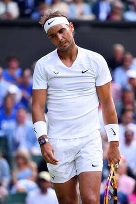 Mandatory Credit: Photo by James Veysey Shutterstock (13002287cb) Rafael Nadal dejected during his first round match Wimbledon Tennis Championships, Day 2, The All England Lawn Tennis and Croquet Club, London, UK - 28 Jun 2022 Wimbledon Tennis Championships, Day 2, The All England Lawn Tennis and Croquet Club, London, UK - 28 Jun 2022  Copyright: xJamesxVeysey Shutterstockx 13002287cb
