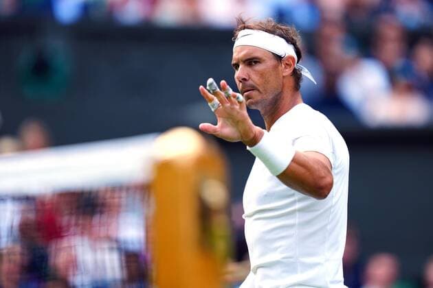 Mandatory Credit: Photo by Javier Garcia Shutterstock (13002021fe) Rafael Nadal after winning the first set 6-4 Wimbledon Tennis Championships, Day 2, The All England Lawn Tennis and Croquet Club, London, UK - 28 Jun 2022 Wimbledon Tennis Championships, Day 2, The All England Lawn Tennis and Croquet Club, London, UK - 28 Jun 2022  Copyright: xJavierxGarcia Shutterstockx 13002021fe