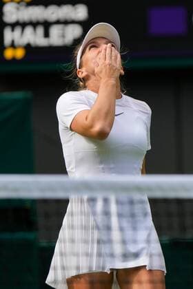 Mandatory Credit: Photo by Dave Shopland Shutterstock (13002019cc) Simona Halep celebrates after winning her first round match Wimbledon Tennis Championships, Day 2, The All England Lawn Tennis and Croquet Club, London, UK - 28 Jun 2022 Wimbledon Tennis Championships, Day 2, The All England Lawn Tennis and Croquet Club, London, UK - 28 Jun 2022  Copyright: xDavexShopland Shutterstockx 13002019cc