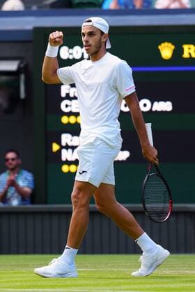 Mandatory Credit: Photo by Javier Garcia Shutterstock (13002021hn) Francisco Cerundolo celebrates winning the third set during his first round match Wimbledon Tennis Championships, Day 2, The All England Lawn Tennis and Croquet Club, London, UK - 28 Jun 2022 Wimbledon Tennis Championships, Day 2, The All England Lawn Tennis and Croquet Club, London, UK - 28 Jun 2022  Copyright: xJavierxGarcia Shutterstockx 13002021hn