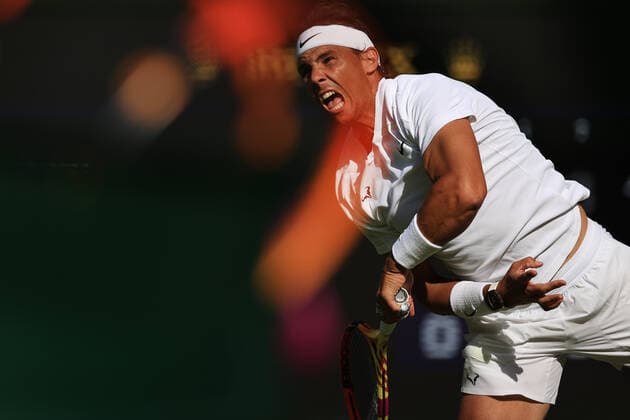 Tennis - Wimbledon (Day 2) 28th June 2022 - Tennis - Wimbledon (Day 2) - Rafael Nadal (ESP) in action against Francisco Cerundolo (ARG) in during their Gentlemen s Singles 1st Round match - Photo: Simon Stacpoole Offside. London UK Copyright: xSimonxStacpoolexOffside