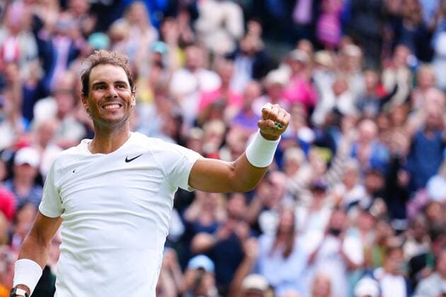 Mandatory Credit: Photo by Javier Garcia Shutterstock (13002021ju) Rafael Nadal celebrates victory in his first round match Wimbledon Tennis Championships, Day 2, The All England Lawn Tennis and Croquet Club, London, UK - 28 Jun 2022 Wimbledon Tennis Championships, Day 2, The All England Lawn Tennis and Croquet Club, London, UK - 28 Jun 2022  Copyright: xJavierxGarcia Shutterstockx 13002021ju
