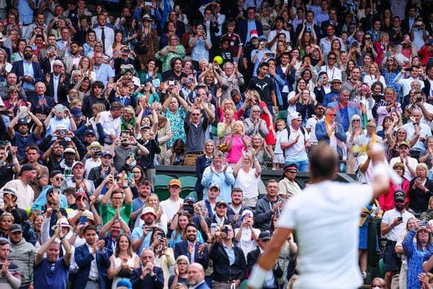 Mandatory Credit: Photo by Javier Garcia Shutterstock (13002021jx) Rafael Nadal celebrates victory in his first round match Wimbledon Tennis Championships, Day 2, The All England Lawn Tennis and Croquet Club, London, UK - 28 Jun 2022 Wimbledon Tennis Championships, Day 2, The All England Lawn Tennis and Croquet Club, London, UK - 28 Jun 2022  Copyright: xJavierxGarcia Shutterstockx 13002021jx