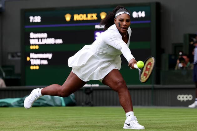 28th June 2022, All England Lawn Tennis and Croquet Club, London, England; Wimbledon Tennis tournament; Serena Williams plays a backhand return to Harmony Tan in the womens singles  ActionPlus12402782 ShaunxBrooks