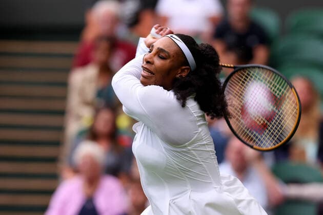 28th June 2022, All England Lawn Tennis and Croquet Club, London, England; Wimbledon Tennis tournament; Serena Williams plays a backhand to Harmony Tan in the womens singles  ActionPlus12402792 ShaunxBrooks