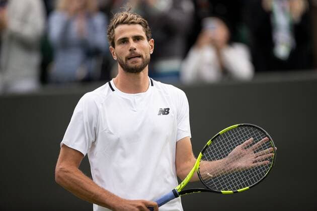 Mandatory Credit: Photo by Ella Ling Shutterstock (13002020eg) Maxime Cressy after winning his first round match against Felix Auger-Aliassime Wimbledon Tennis Championships, Day 2, The All England Lawn Tennis and Croquet Club, London, UK - 28 Jun 2022 Wimbledon Tennis Championships, Day 2, The All England Lawn Tennis and Croquet Club, London, UK - 28 Jun 2022  Copyright: xEllaxLing Shutterstockx 13002020eg
